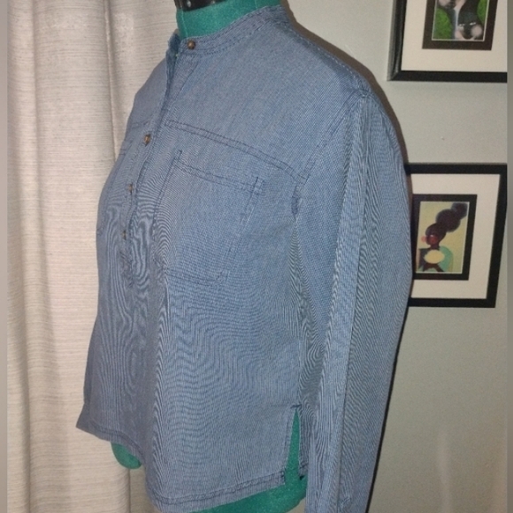 Lucky Brand Edie Striped Popover Top Blue White Pinstripe Size M NWT - Picture 12 of 14